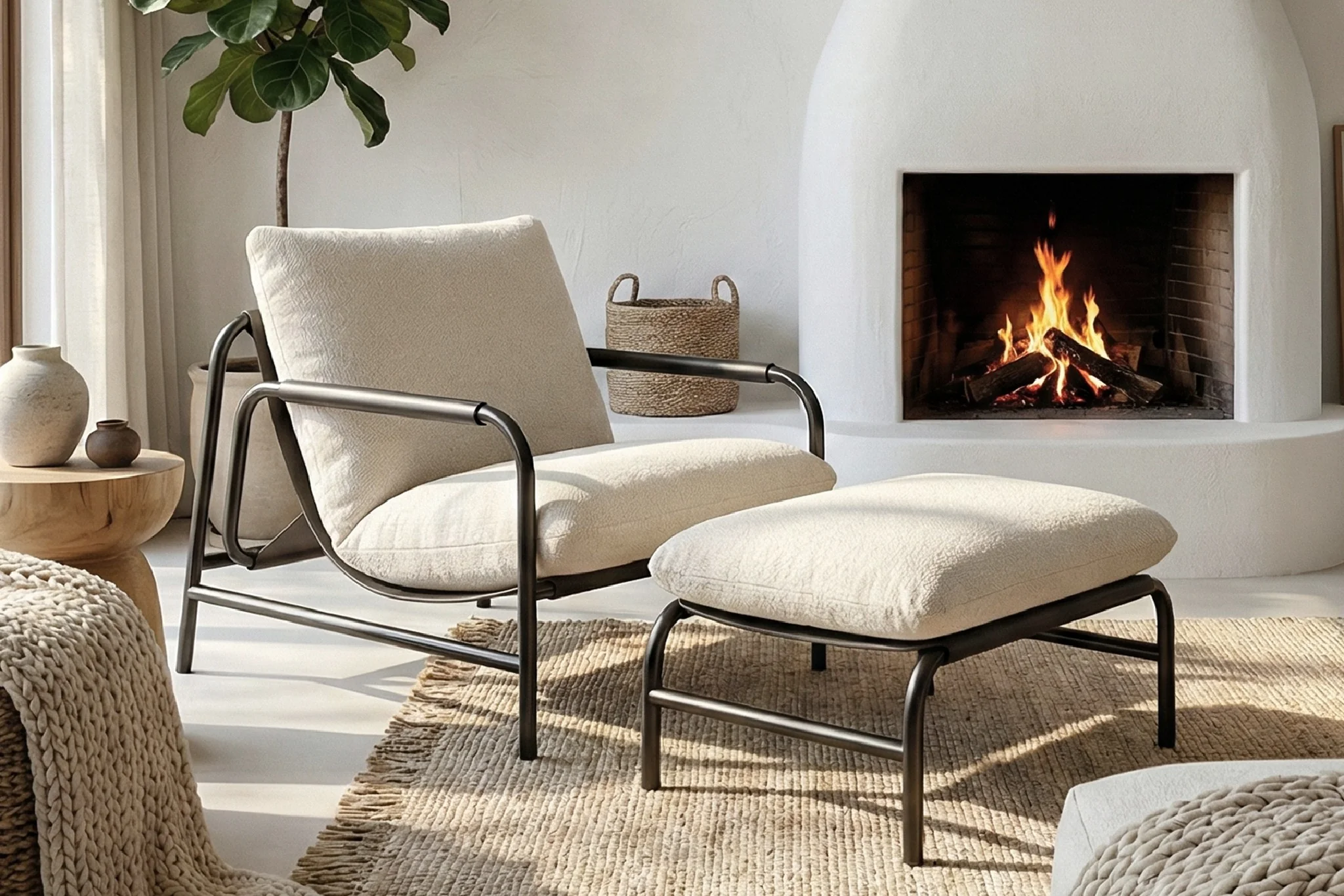 Aton Chenille Lounge Chair with Ottoman - Image 3