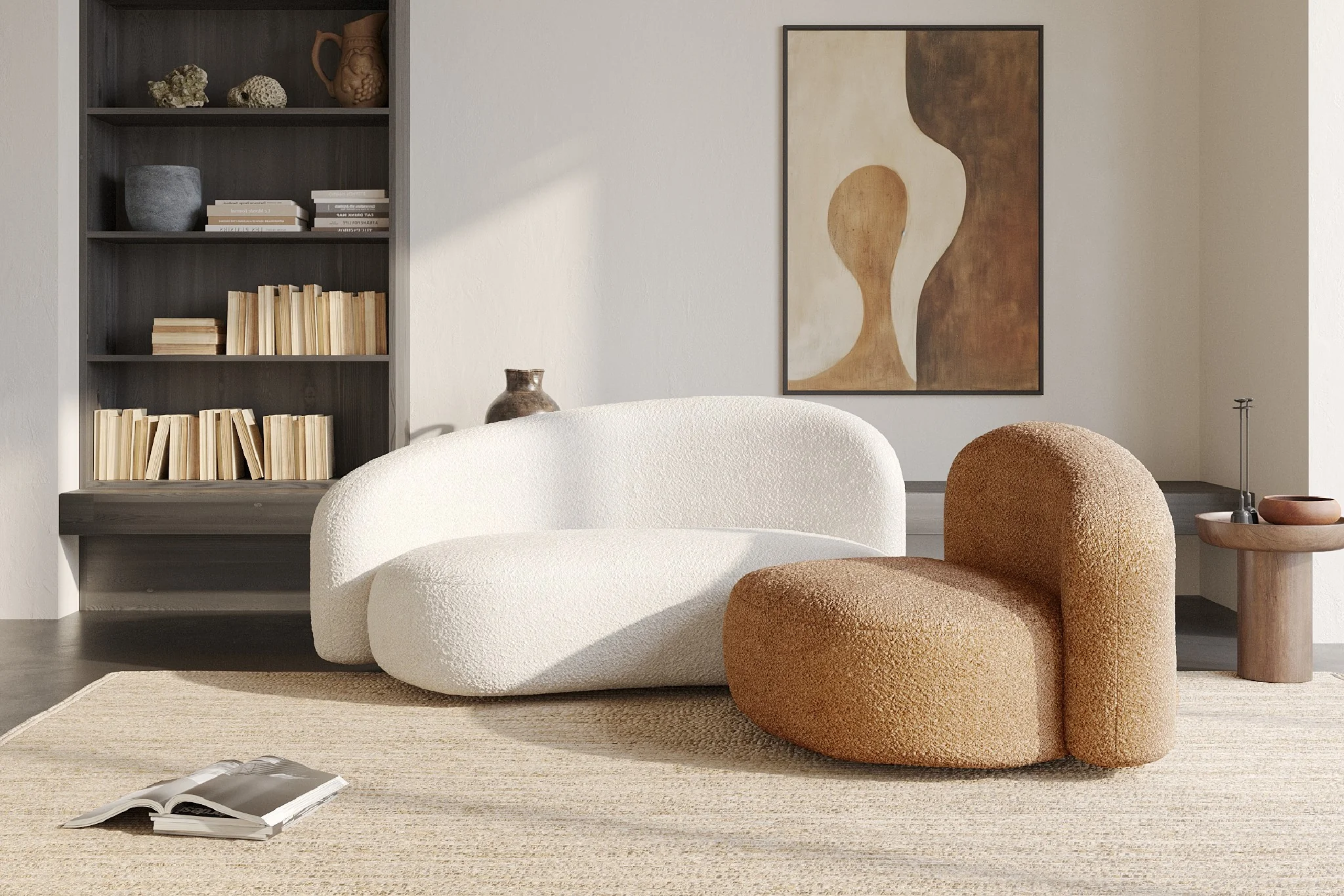 Cresmo Wool-like Curved 2-Piece Chaise Sectional / 2-Seater Couch Sofa / Lounge Chair - Image 16