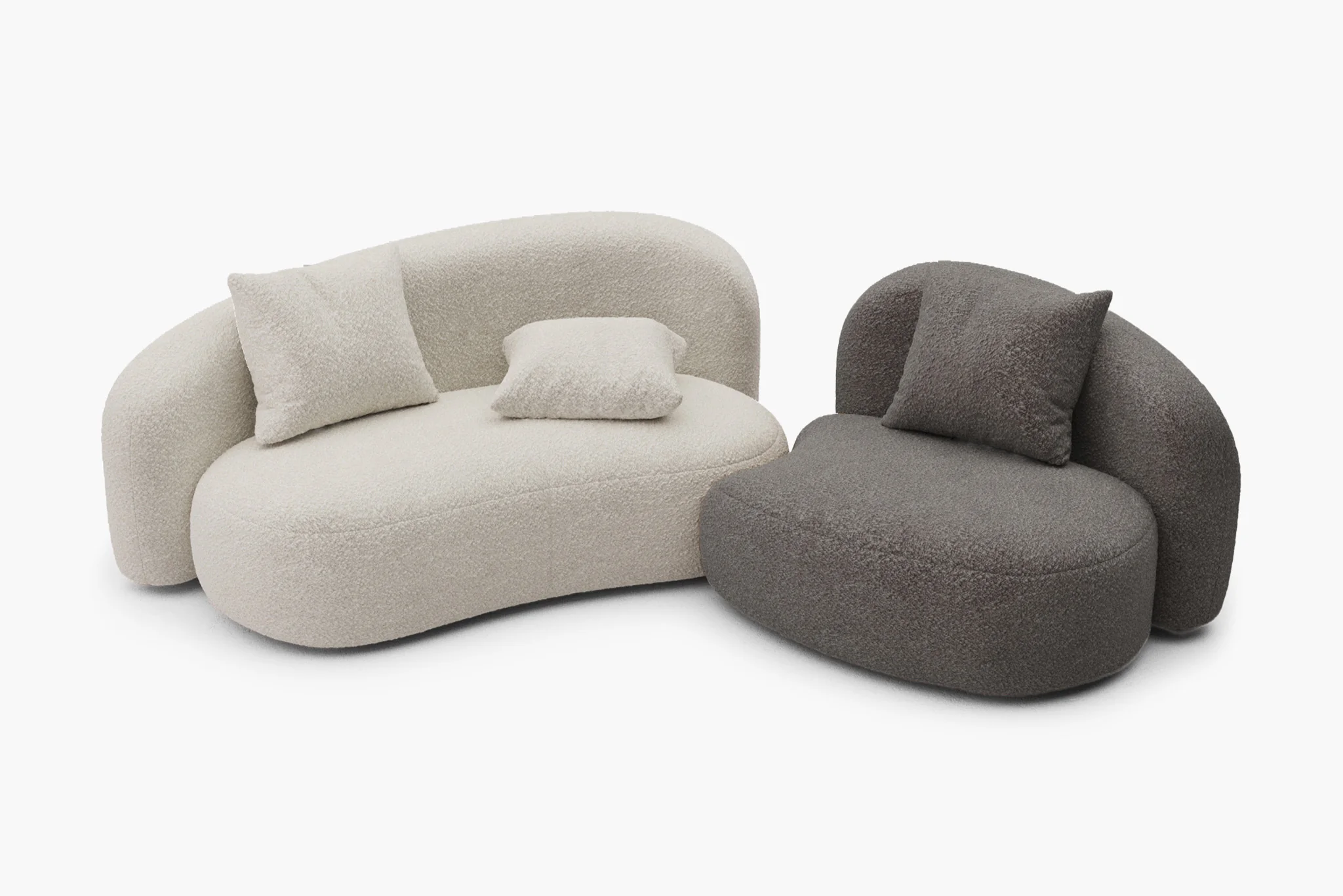 Cresmo Wool-like Curved 2-Piece Chaise Sectional / 2-Seater Couch Sofa / Lounge Chair - Image 22