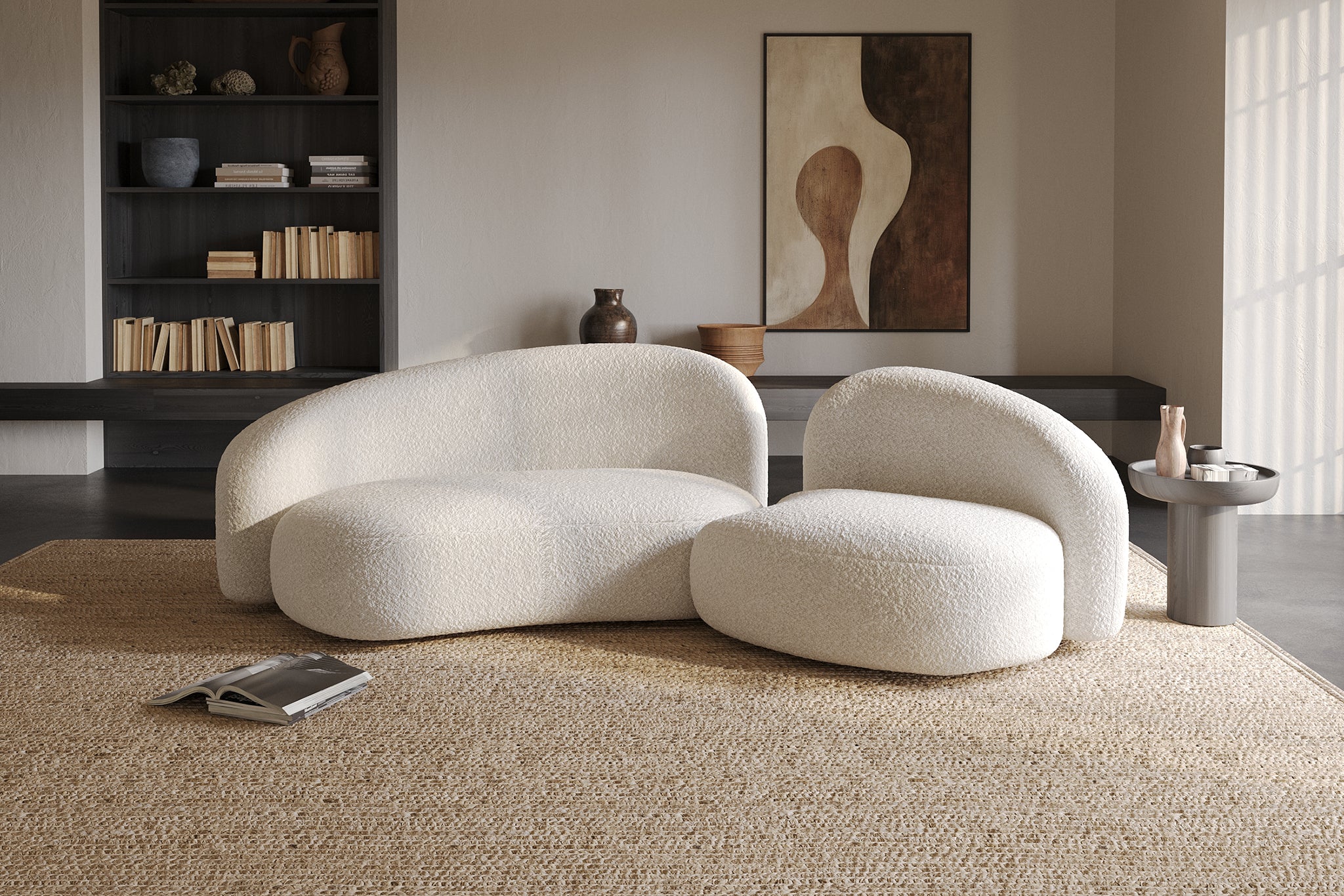 Cresmo Wool-like Curved 2-Piece Chaise Sectional / 2-Seater Couch Sofa / Lounge Chair - Image 3