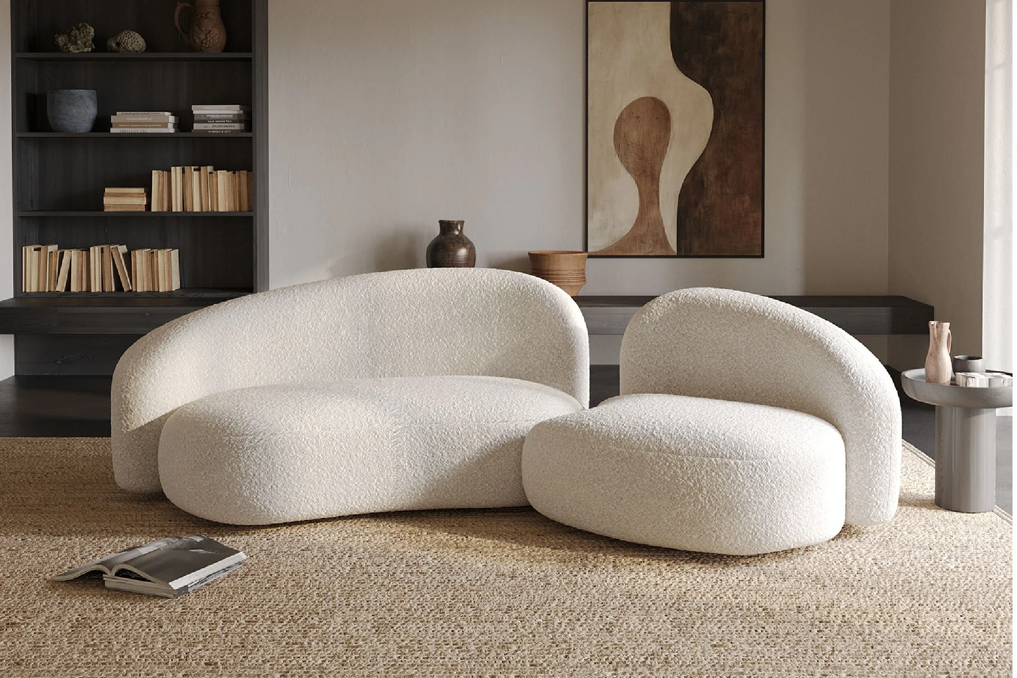 Cresmo Wool-like Curved 2-Piece Chaise Sectional / 2-Seater Couch Sofa / Lounge Chair - Image 30