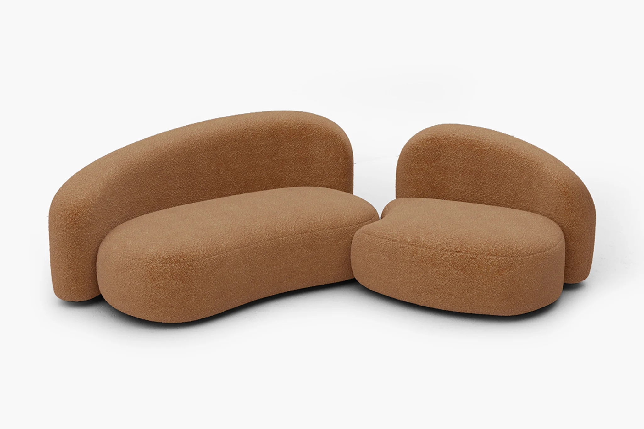 Cresmo Wool-like Curved 2-Piece Chaise Sectional / 2-Seater Couch Sofa / Lounge Chair - Image 41