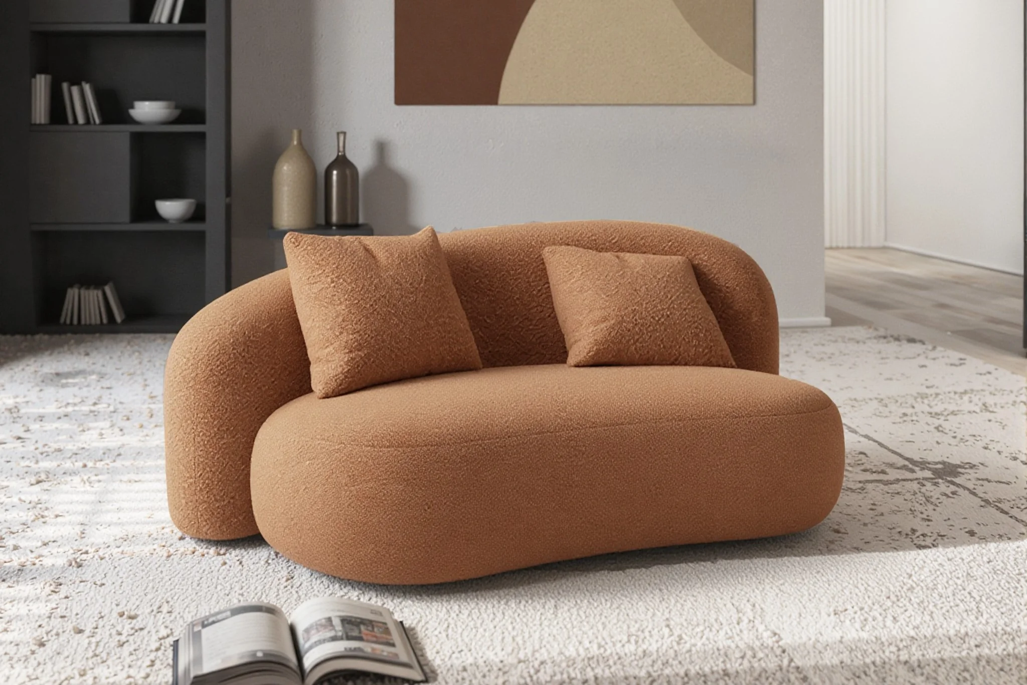 Cresmo Wool-like Curved 2-Piece Chaise Sectional / 2-Seater Couch Sofa / Lounge Chair - Image 45
