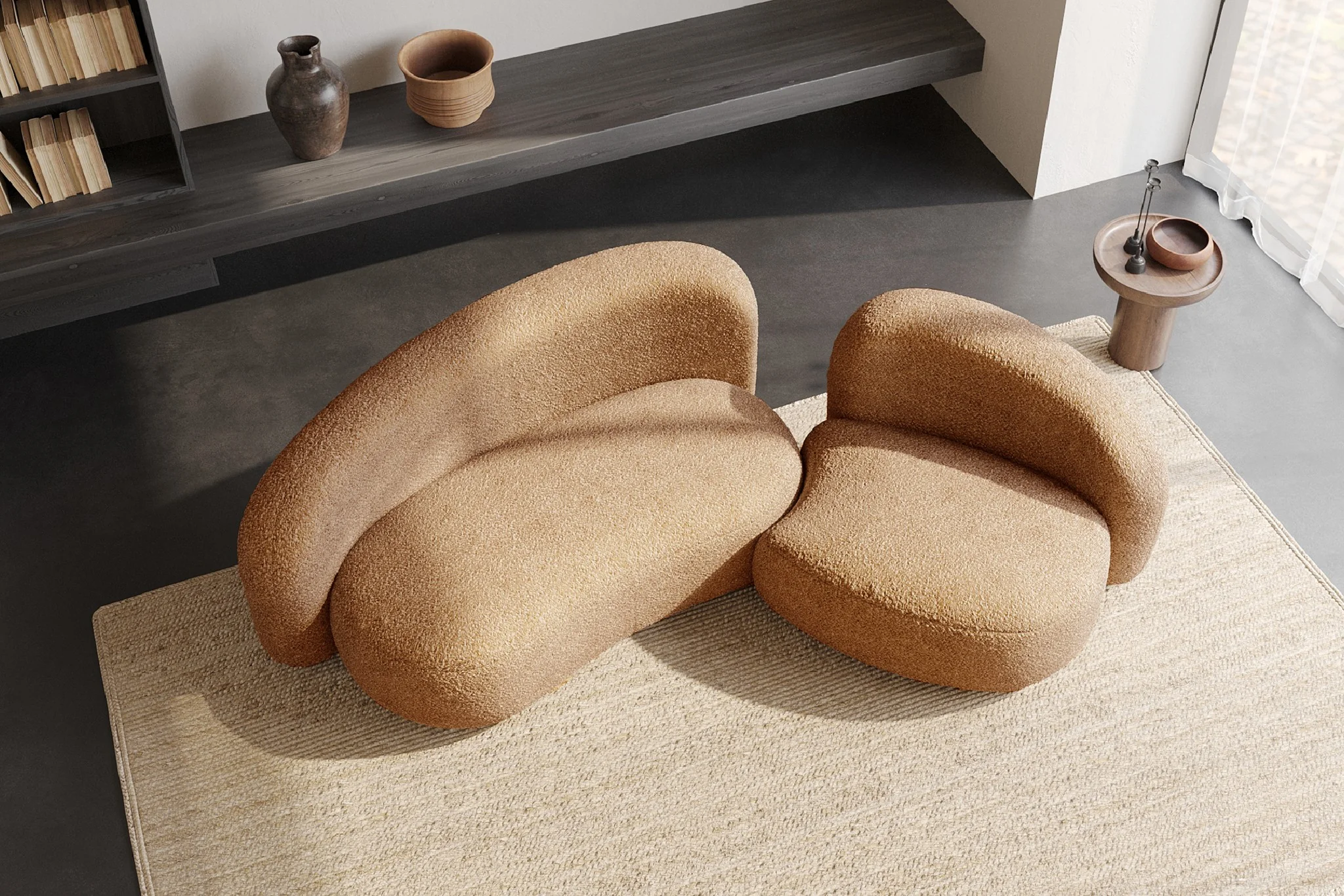 Cresmo Wool-like Curved 2-Piece Chaise Sectional / 2-Seater Couch Sofa / Lounge Chair - Image 46