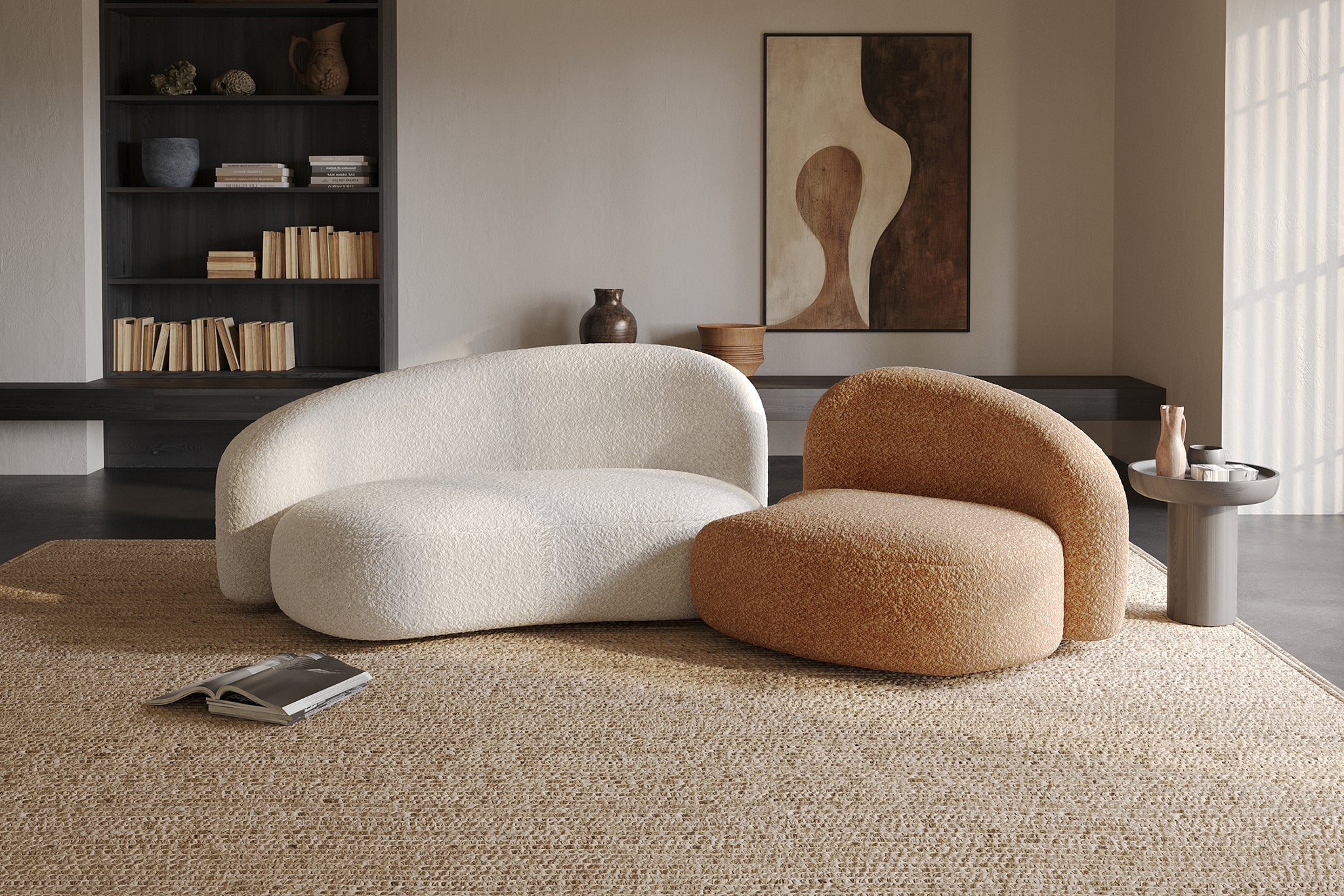 Cresmo Wool-like Curved 2-Piece Chaise Sectional / 2-Seater Couch Sofa / Lounge Chair - Image 54