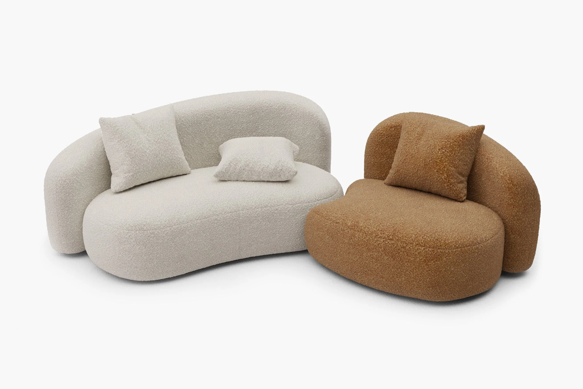 Cresmo Wool-like Curved 2-Piece Chaise Sectional / 2-Seater Couch Sofa / Lounge Chair - Image 59