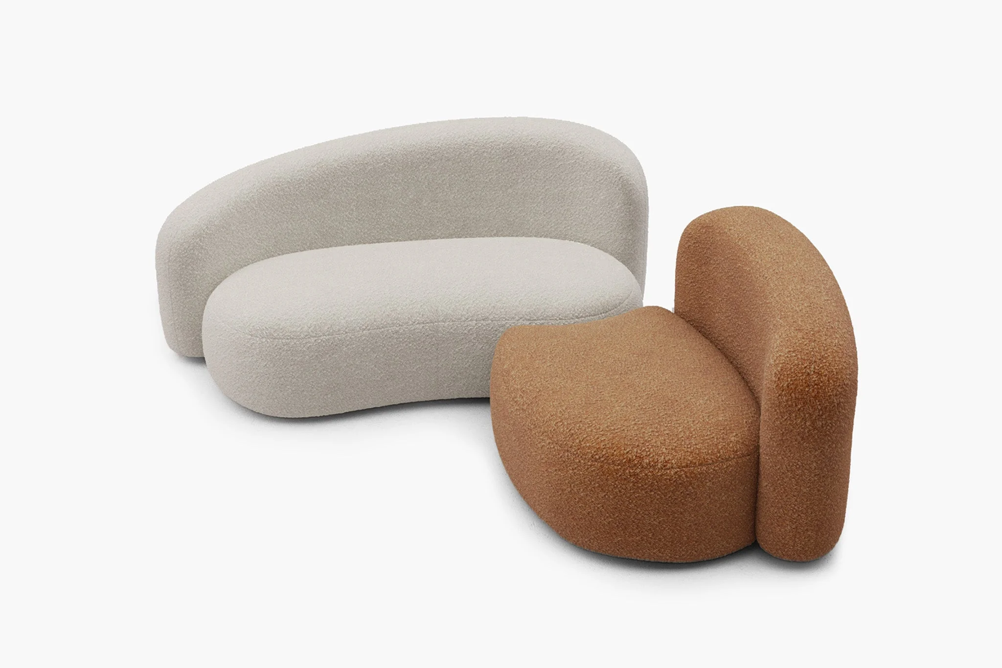 Cresmo Wool-like Curved 2-Piece Chaise Sectional / 2-Seater Couch Sofa / Lounge Chair - Image 60