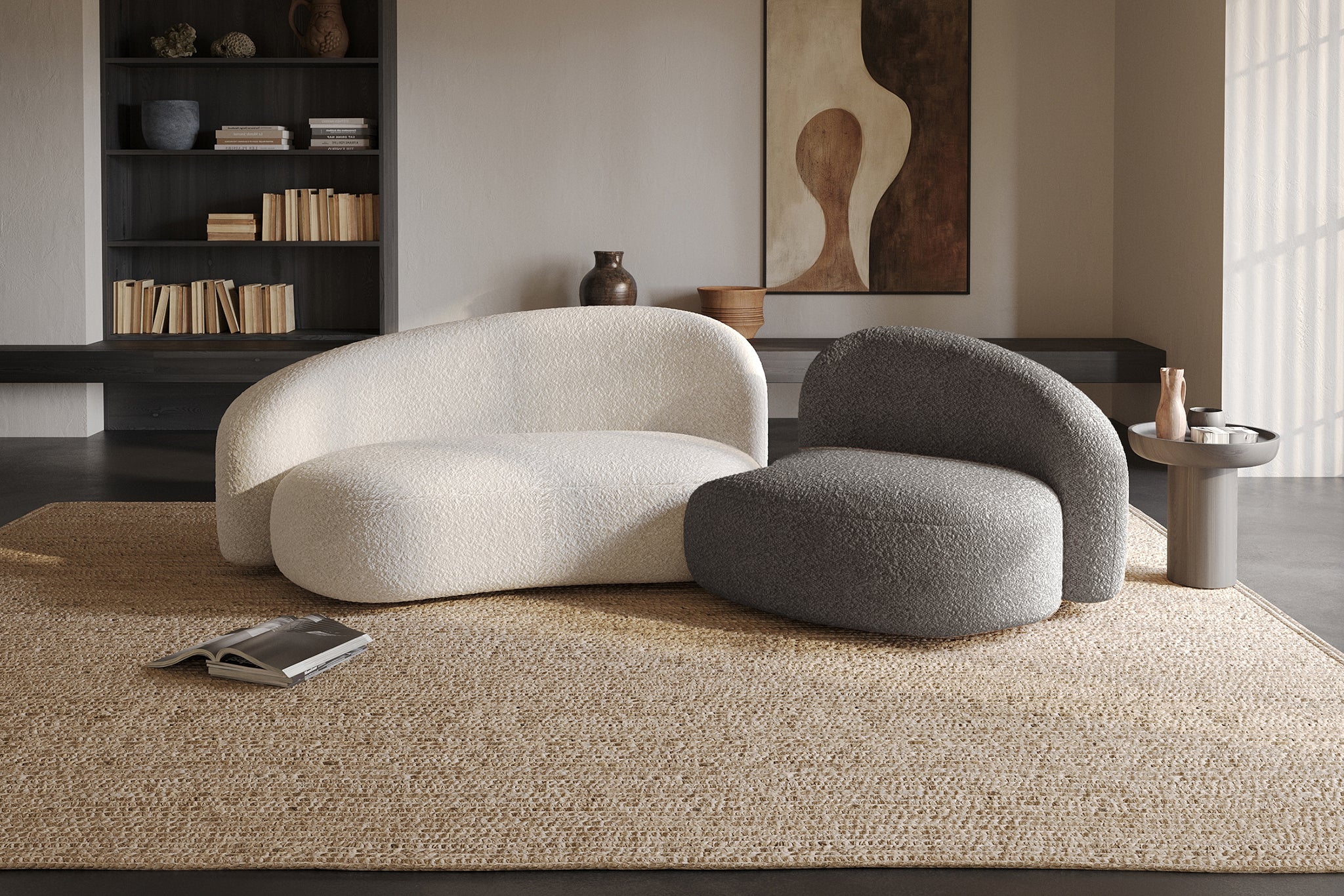 Cresmo Wool-like Curved 2-Piece Chaise Sectional / 2-Seater Couch Sofa / Lounge Chair - Image 7