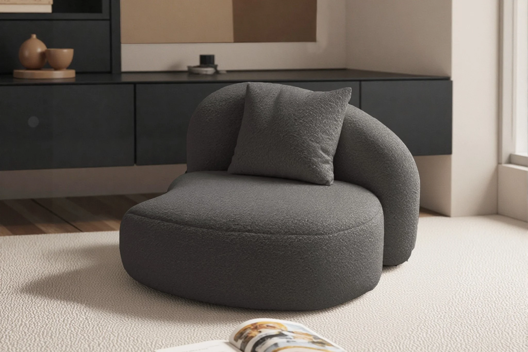 Cresmo Wool-like Curved 2-Piece Chaise Sectional / 2-Seater Couch Sofa / Lounge Chair - Image 81