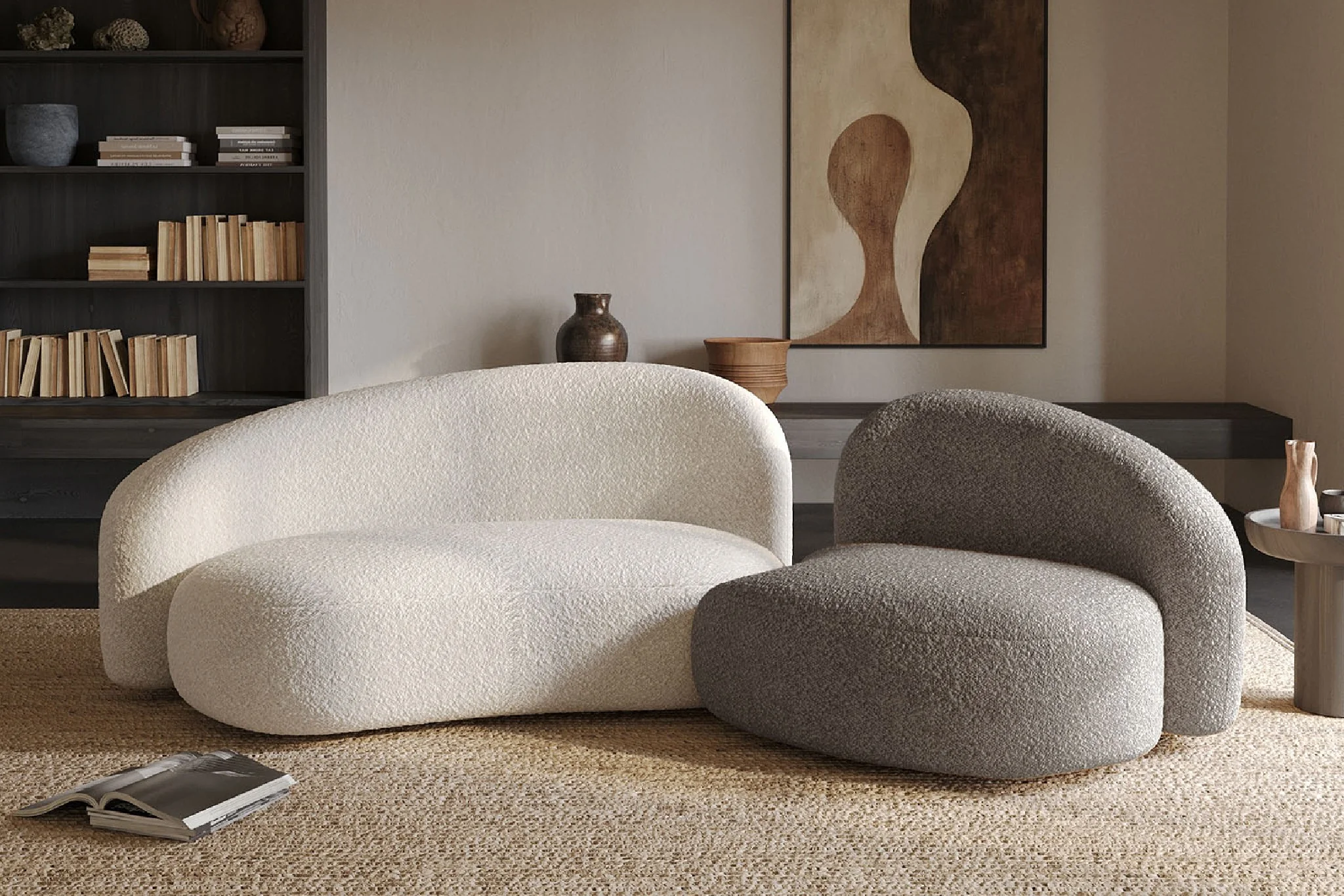 Cresmo Wool-like Curved 2-Piece Chaise Sectional / 2-Seater Couch Sofa / Lounge Chair - Image 82