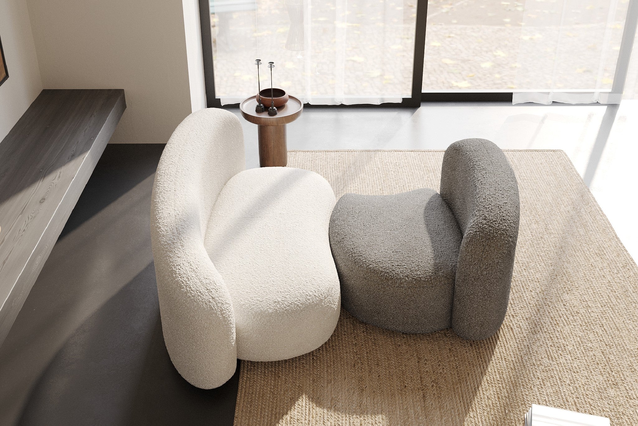Cresmo Wool-like Curved 2-Piece Chaise Sectional / 2-Seater Couch Sofa / Lounge Chair - Image 85