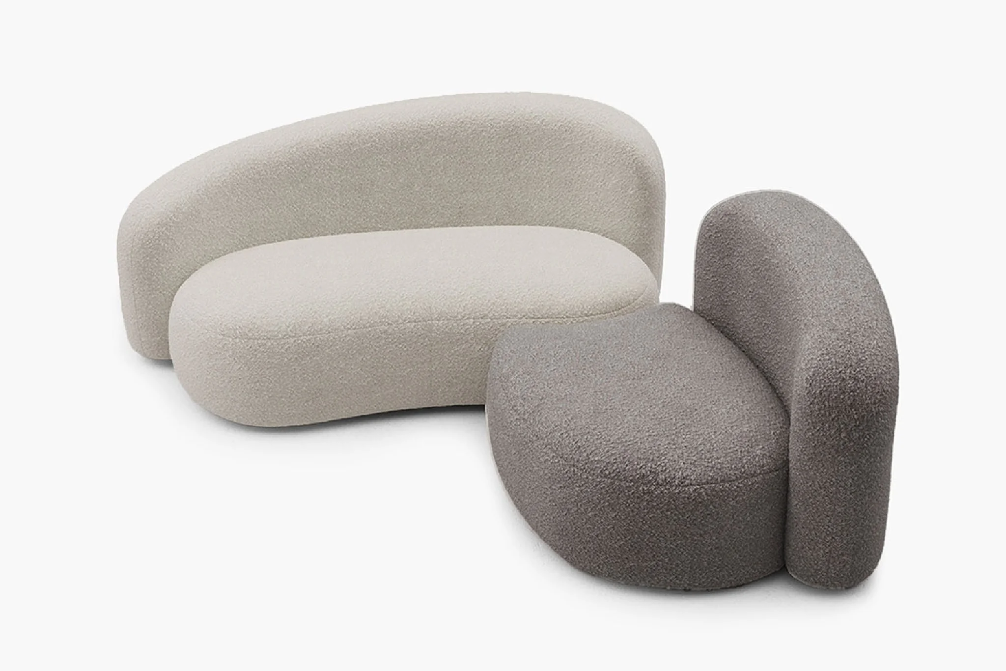 Cresmo Wool-like Curved 2-Piece Chaise Sectional / 2-Seater Couch Sofa / Lounge Chair - Image 86