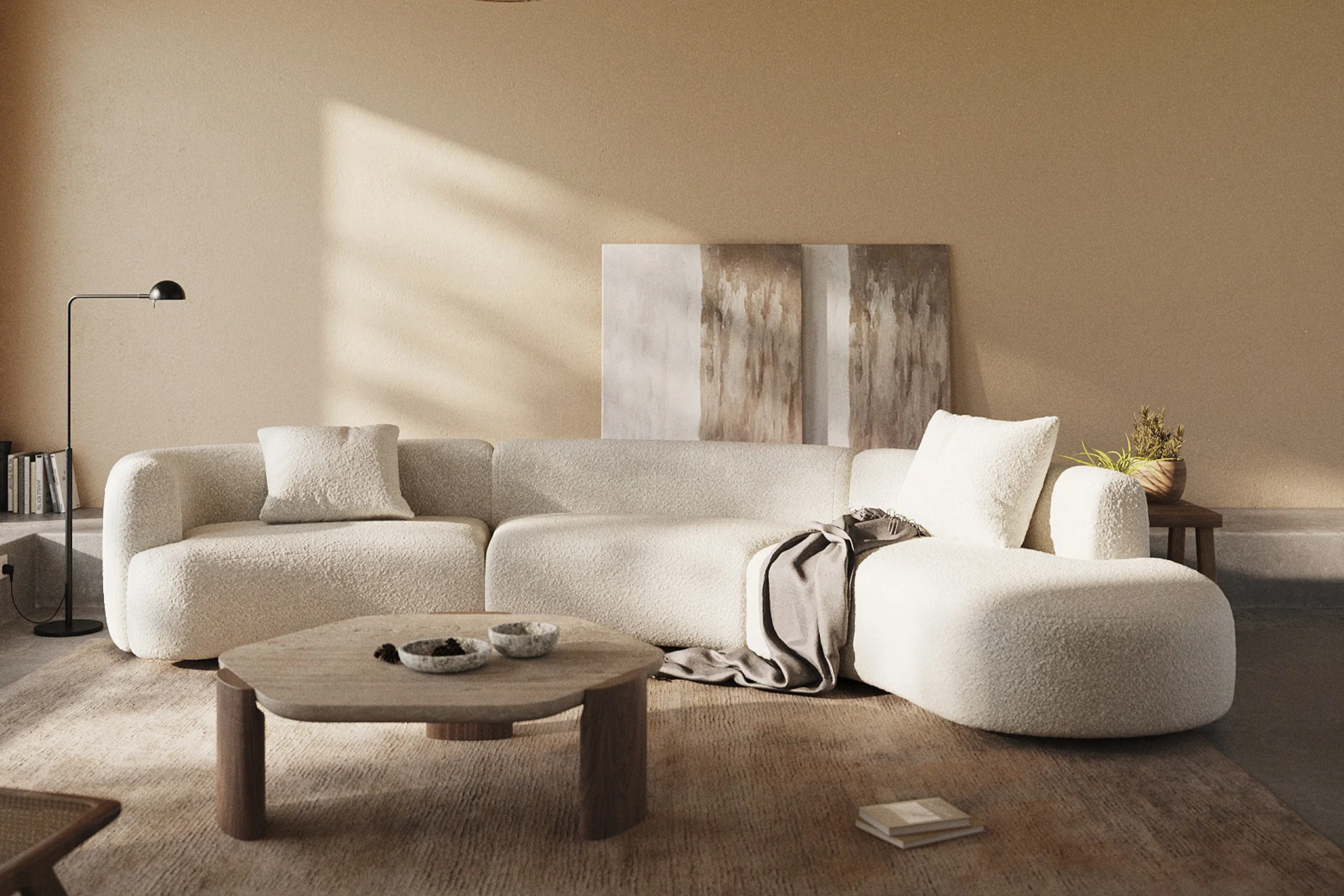 Formia Boucle Curved Chaise Sectional Sofa - Image 25