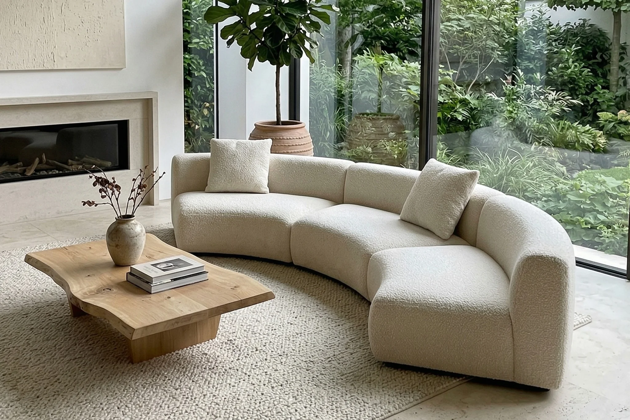 Formia Boucle Curved Chaise Sectional Sofa - Image 47
