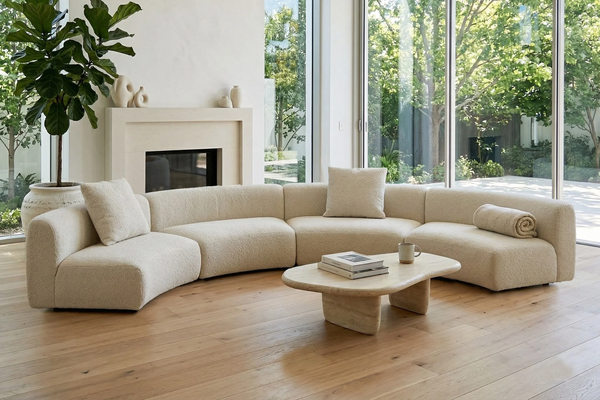 Formia Boucle Curved Chaise Sectional Sofa - Image 52