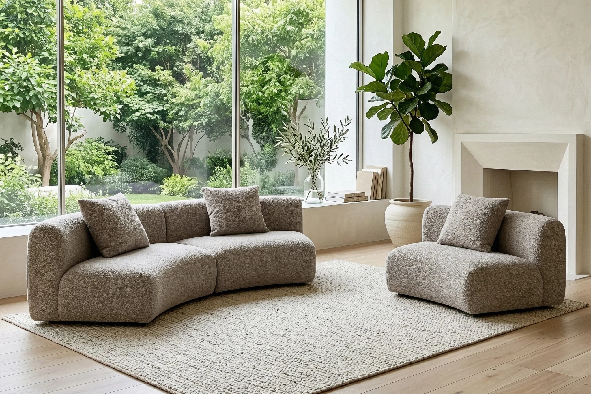 Formia Boucle Curved Chaise Sectional Sofa - Image 64