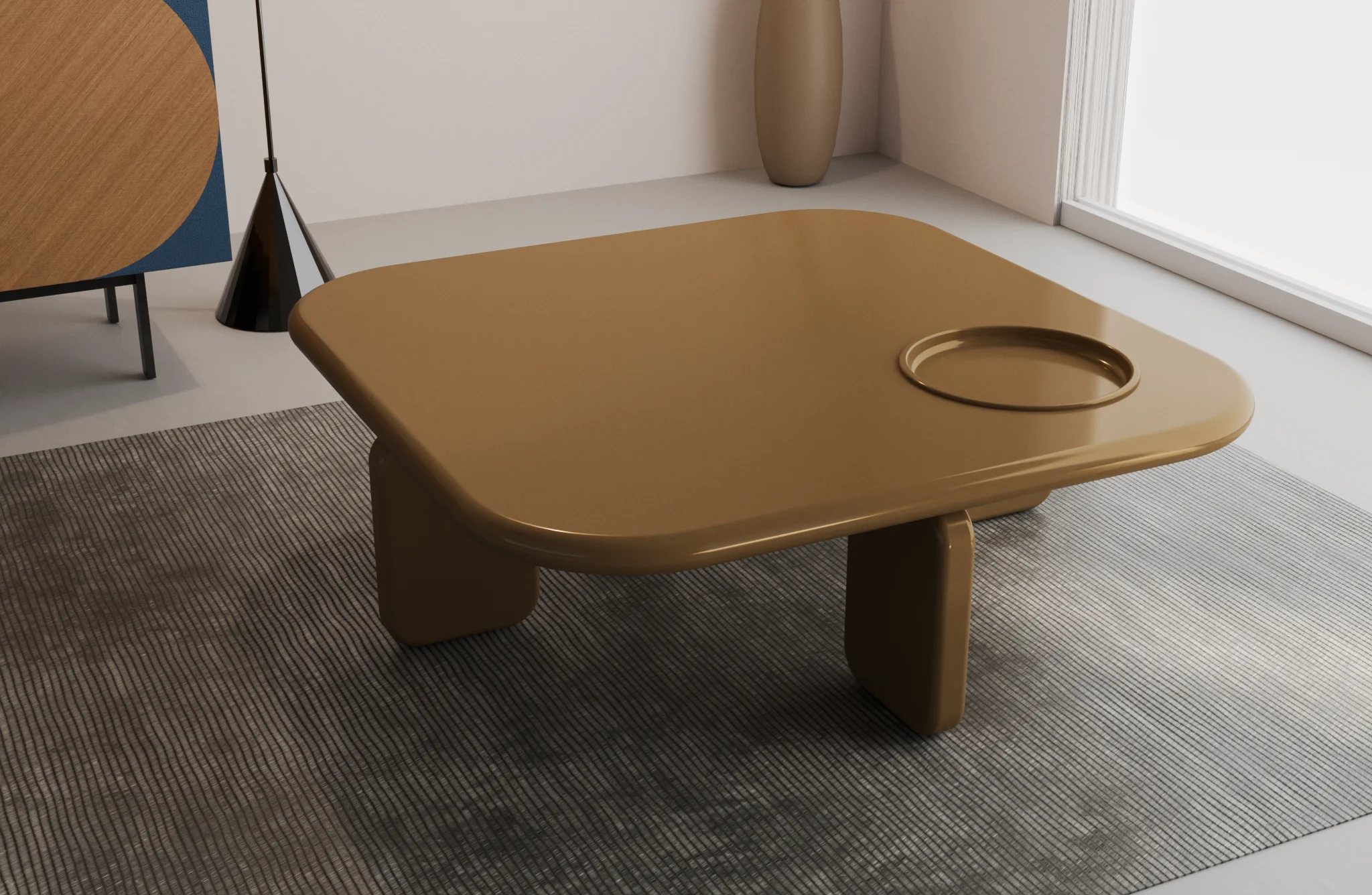 Honey Elephant Modern Chunky Leg Coffee Table with Cup Holders - Image 3