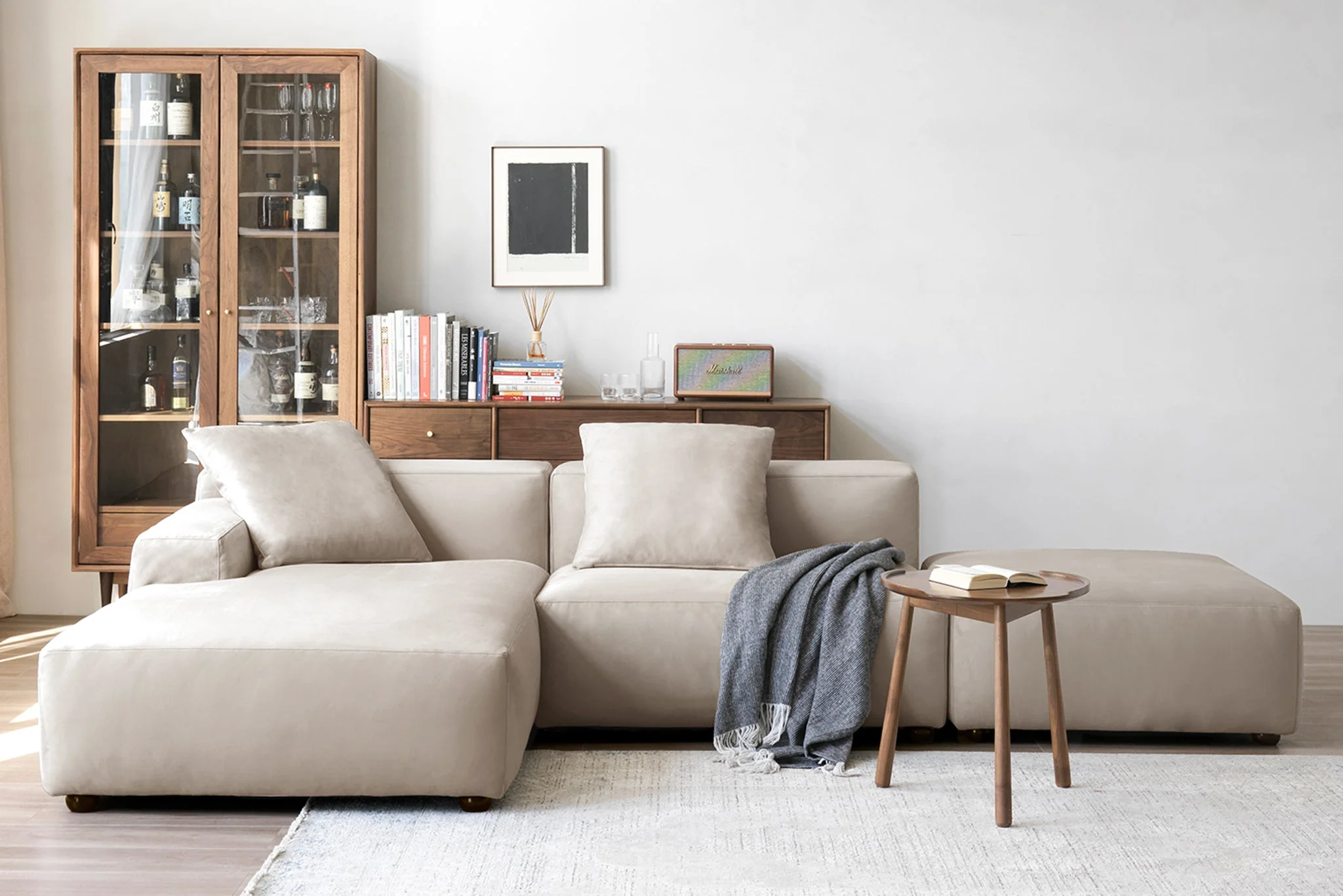 Marino Suedette 3-Piece Chaise Sectional Sofa with Ottoman by Acanva - Image 11