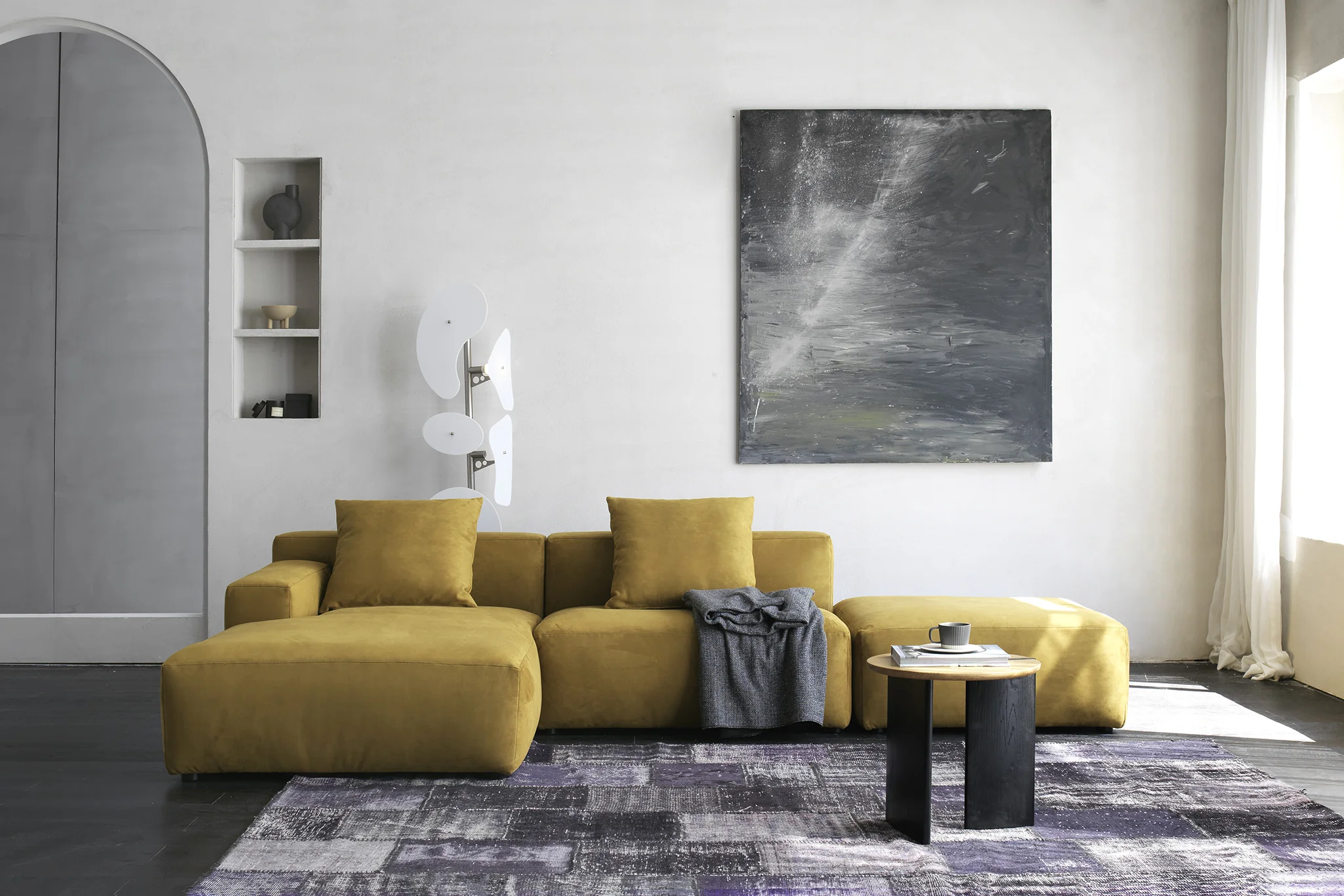 Marino Suedette 3-Piece Chaise Sectional Sofa with Ottoman by Acanva - Image 7